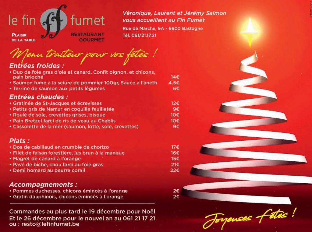 Menu traiteur pour vos fêtes - Le Fin Fumet - Restaurant Gourmet à Bastogne